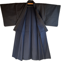 Antique Kimono japonais homme -Soie noire Tsumugi - 01