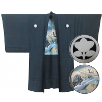 Men's Vintage Haori kimono jacket Tachibana Montsuki FujiSan Meoto Iwa - Made in Japan
