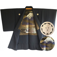 Men's Vintage Haori kimono jacket Kenkatabami Montsuki Yabusame Fuji San